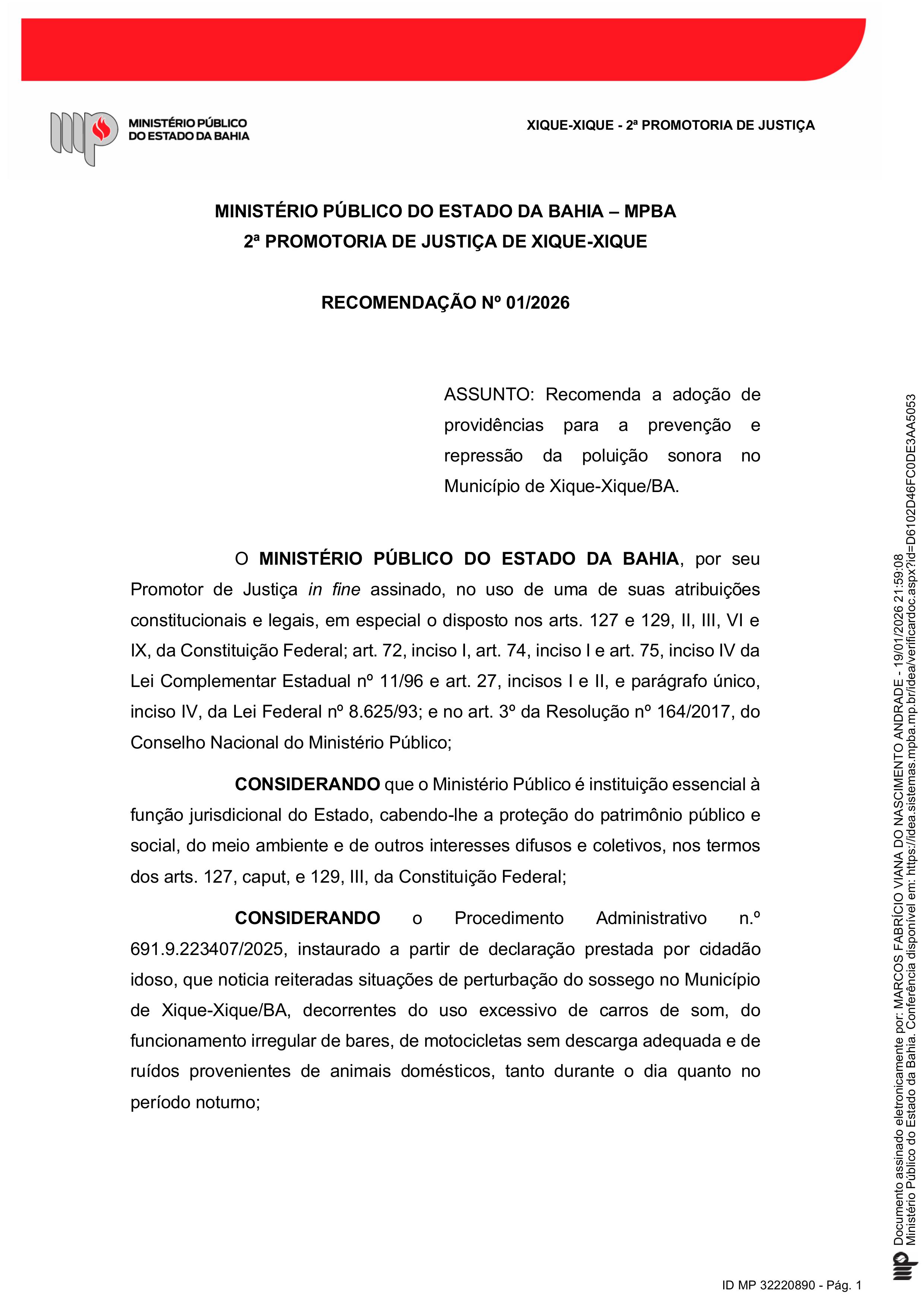 RECOMENDAÇÃO ADMINISTRATIVA MINISTÉRIO PÚBLICO